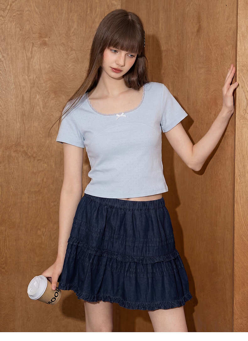 TonLion 2026 Summer Women's Lace Mid-Short Sleeve T-Shirt Hollow-Out Design Versatile Elegant Youthful T-Shirt 7