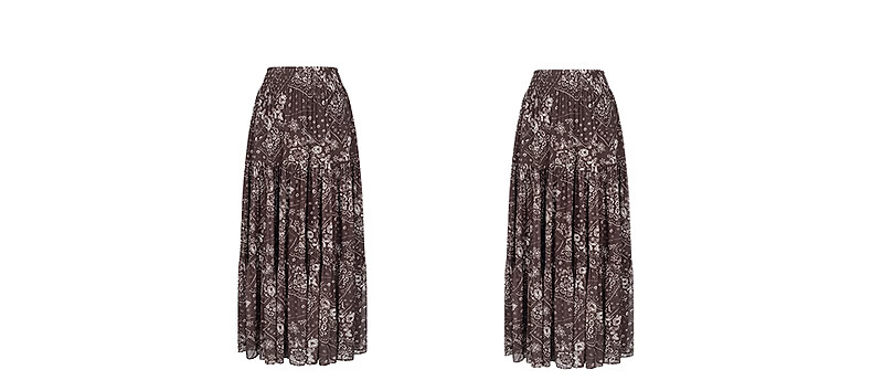 Yixiang Liying Coffee Color Floral Print Women's Skirt 2026 Summer Vacation Style Mesh A-line Skirt Vintage Coffee 155/58A/S 39