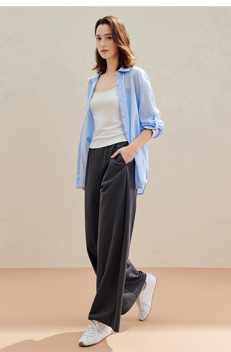 Inman Casual Versatile Elastic Waist Wide-Leg Pants 26 Summer New Women's Draped Straight Loose Trousers Gray M 21