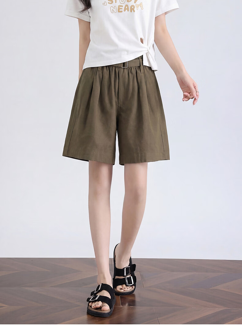 TonLion 2026 Summer New Women's Casual Wide-Leg Loose High-Waist Slimming Shorts with Belt 8