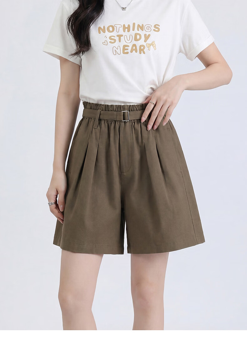 TonLion 2026 Summer New Women's Casual Wide-Leg Loose High-Waist Slimming Shorts with Belt 12