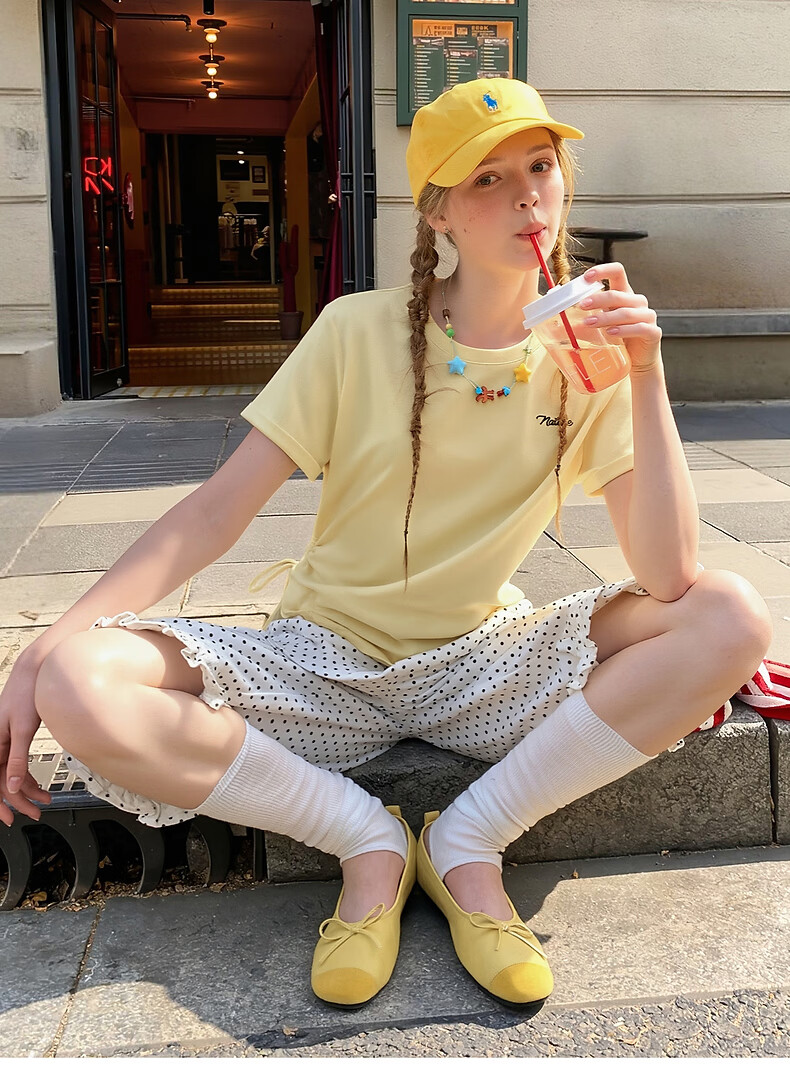 TonLion 2026 Summer Women's Drawstring Mid-Length Short Sleeve T-Shirt Solid Color Slim Fit Stylish Versatile Premium Feel 9