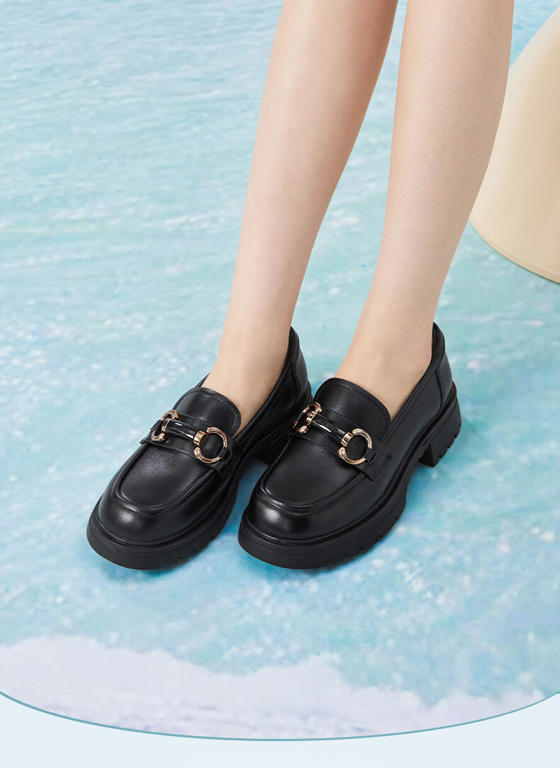 BASTO 26 Spring Loafers Simple College Style Chunky Heel Women's Single Shoes TFW68AA6 Black 41 10