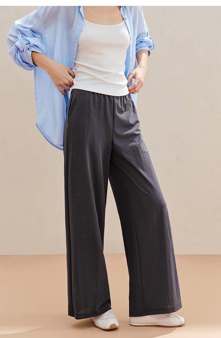 Inman Casual Versatile Elastic Waist Wide-Leg Pants 26 Summer New Women's Draped Straight Loose Trousers Gray M 22