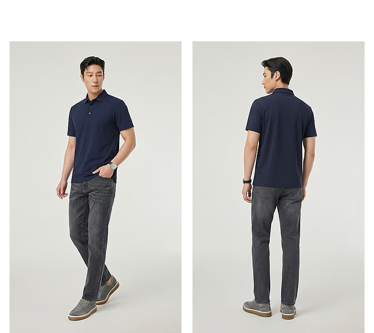 YOUNGOR 【Binba + Machine Washable Mulberry Silk】Summer Men's Short Sleeve Polo Business Stretch Collar Black 513143 26