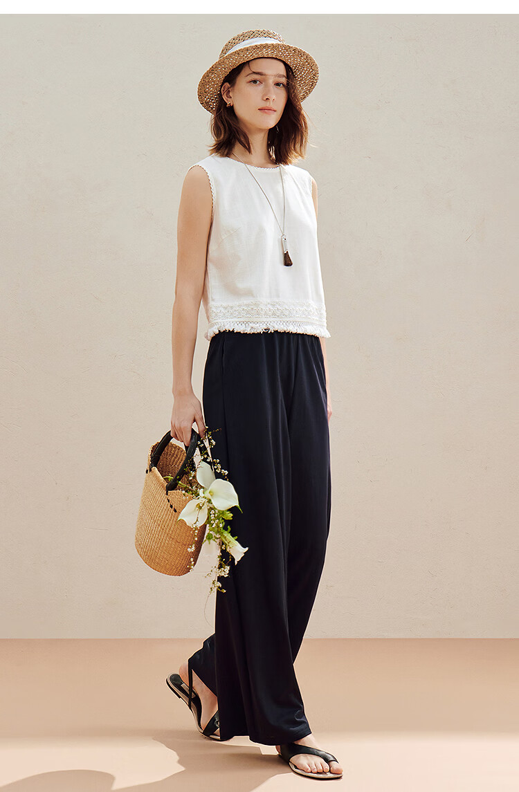 Inman Casual Versatile Elastic Waist Wide-Leg Pants 26 Summer New Women's Draped Straight Loose Trousers Gray M 16