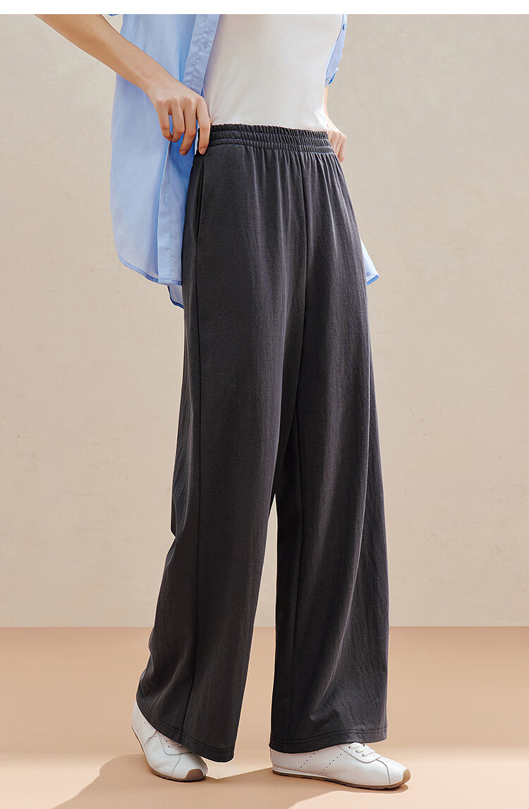 Inman Casual Versatile Elastic Waist Wide-Leg Pants 26 Summer New Women's Draped Straight Loose Trousers Gray M 20