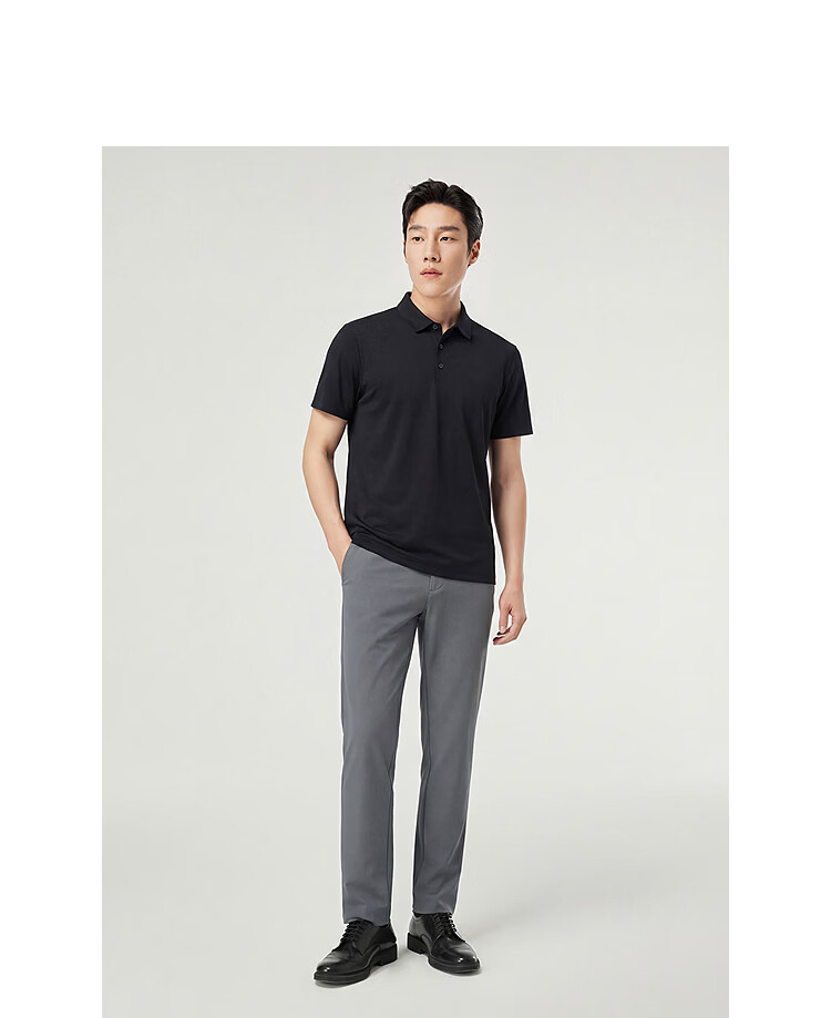 YOUNGOR 【Binba + Machine Washable Mulberry Silk】Summer Men's Short Sleeve Polo Business Stretch Collar Black 513143 16