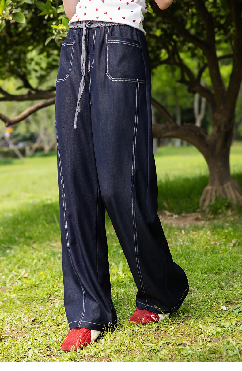 TonLion 2026 Spring Summer Women's Fashion Contrast Stitching Simple Straight-Leg Denim Pants Commuter Casual Versatile Trousers 10