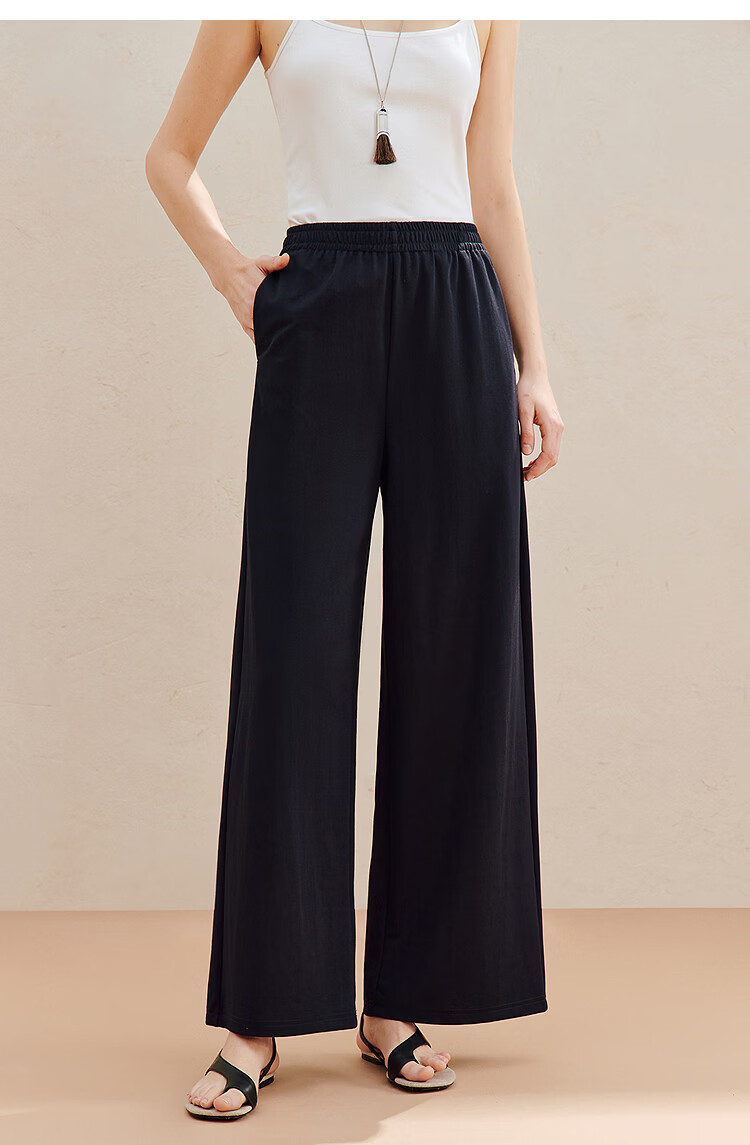 Inman Casual Versatile Elastic Waist Wide-Leg Pants 26 Summer New Women's Draped Straight Loose Trousers Gray M 14