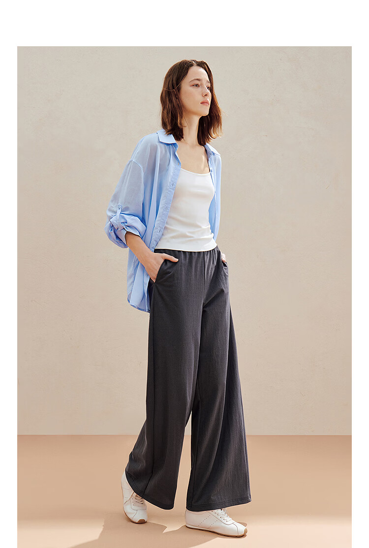 Inman Casual Versatile Elastic Waist Wide-Leg Pants 26 Summer New Women's Draped Straight Loose Trousers Gray M 4