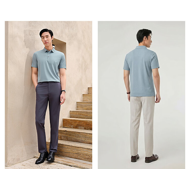 YOUNGOR 【Binba + Machine Washable Mulberry Silk】Summer Men's Short Sleeve Polo Business Stretch Collar Black 513143 28