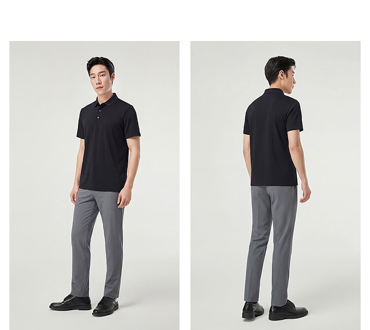 YOUNGOR 【Binba + Machine Washable Mulberry Silk】Summer Men's Short Sleeve Polo Business Stretch Collar Black 513143 24