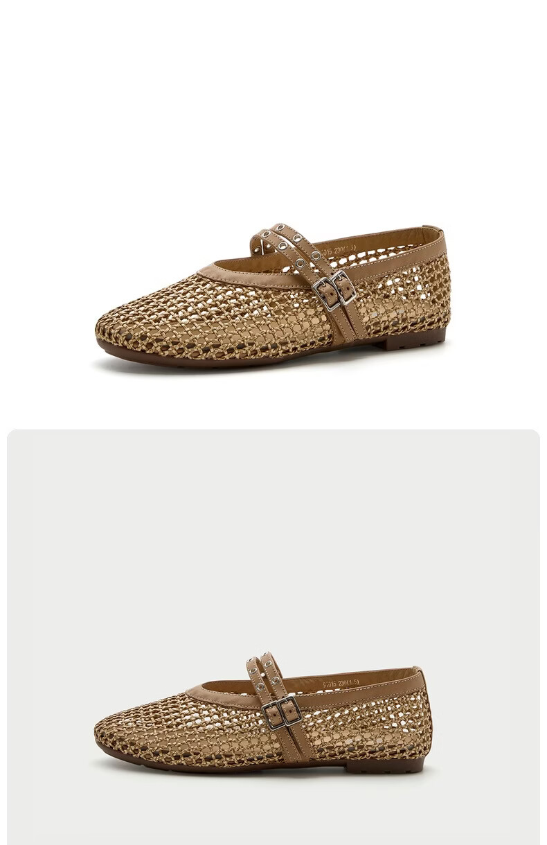 Bata Mary Jane Women's Summer 2026 Woven Low-Cut Flats Light Yellow Size 35 5