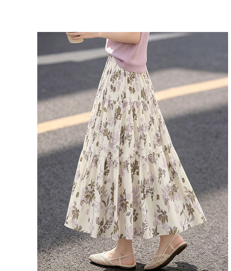 Awakening Paradise 26 Summer Fashion Retro High-Waist Floral Midi Skirt Vacation Style Elegant Long Skirt Blue One Size 12