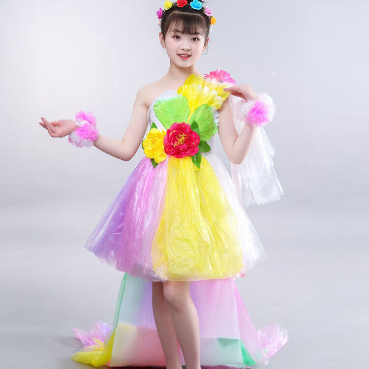 【京选优品】环保时装秀女孩儿童环保服装手工制作塑料衣服幼儿园环保