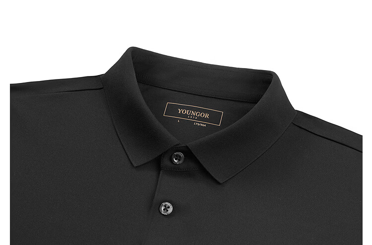YOUNGOR 【Binba + Machine Washable Mulberry Silk】Summer Men's Short Sleeve Polo Business Stretch Collar Black 513143 34