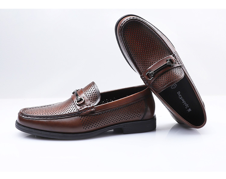 蜘蛛王男鞋夏季软面舒适耐磨透气打孔皮凉鞋透气轻便镂空凉皮鞋 灰色