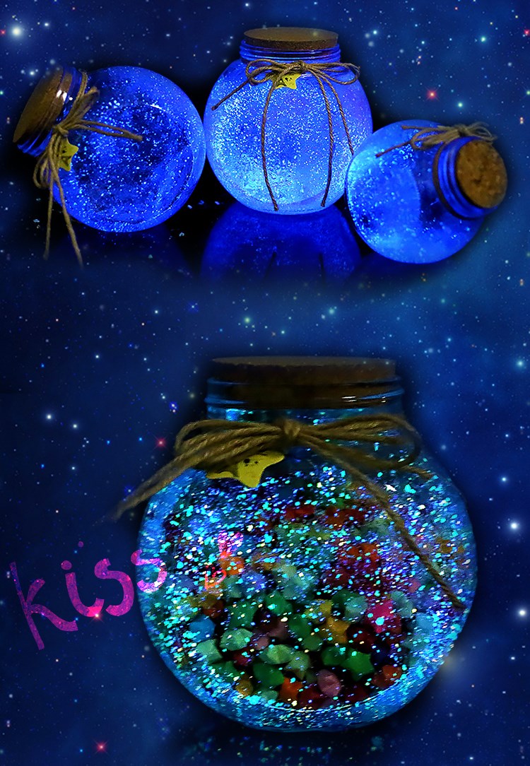 夜光许愿瓶荧光星空瓶玻璃瓶幸运星瓶星星瓶发光瓶生日礼物 特大号可