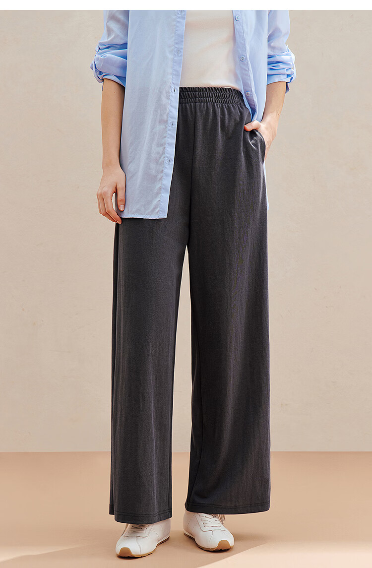Inman Casual Versatile Elastic Waist Wide-Leg Pants 26 Summer New Women's Draped Straight Loose Trousers Gray M 19
