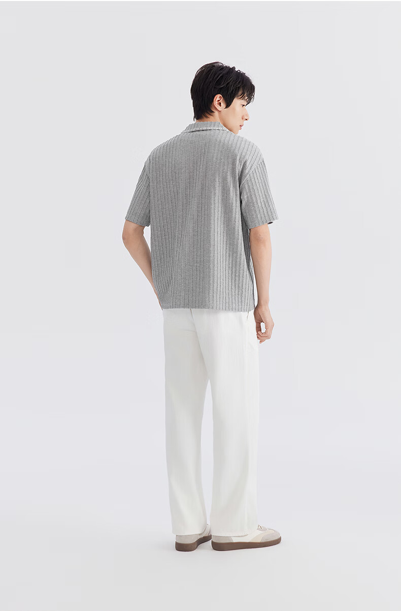 GXG Men's Mid-Weight Knit Lapel Short Sleeve Polo Shirt V-Neck Striped Texture 2026 Summer New Arrival 9