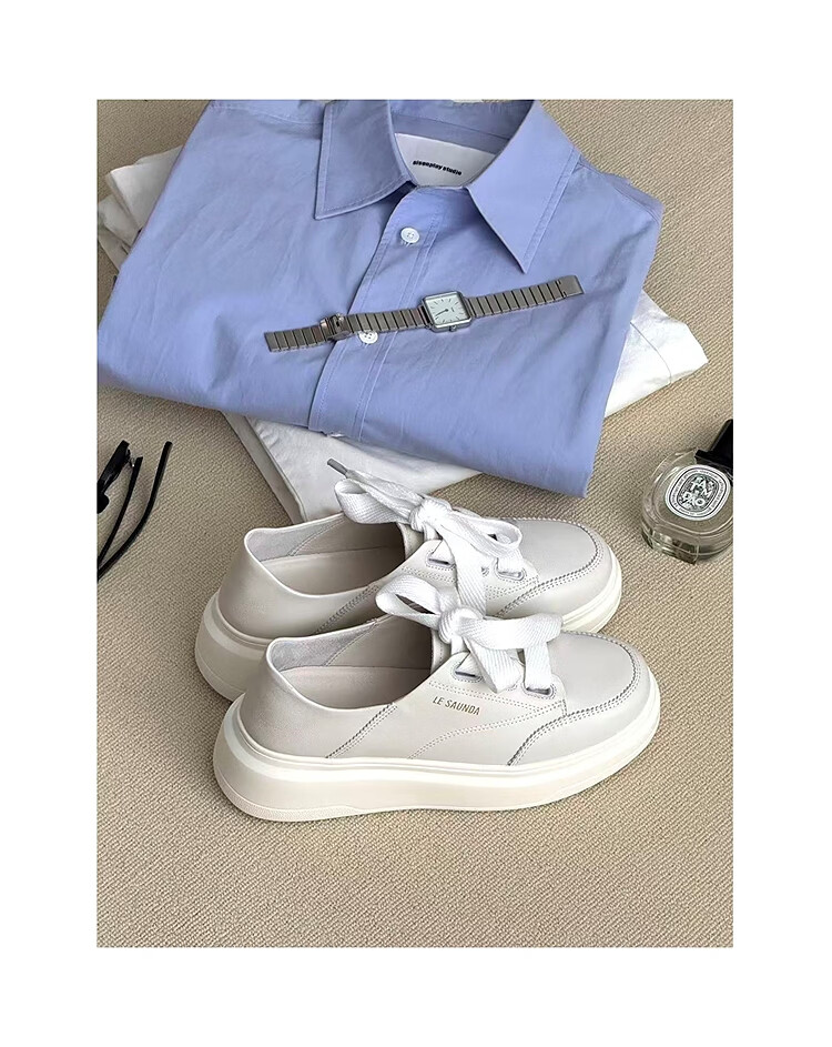 Lyle & Scott Lee Shi Hua Spring New Thick Sole Casual Platform Sneakers White Shoes Women 7M50101 Cream White OWK40 9