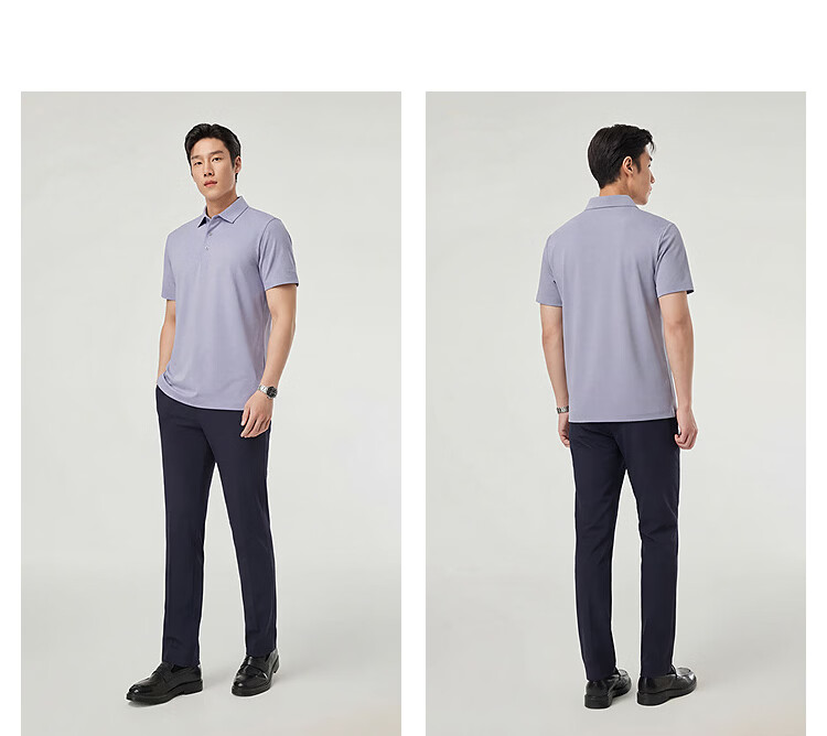 YOUNGOR 【Binba + Machine Washable Mulberry Silk】Summer Men's Short Sleeve Polo Business Stretch Collar Black 513143 30
