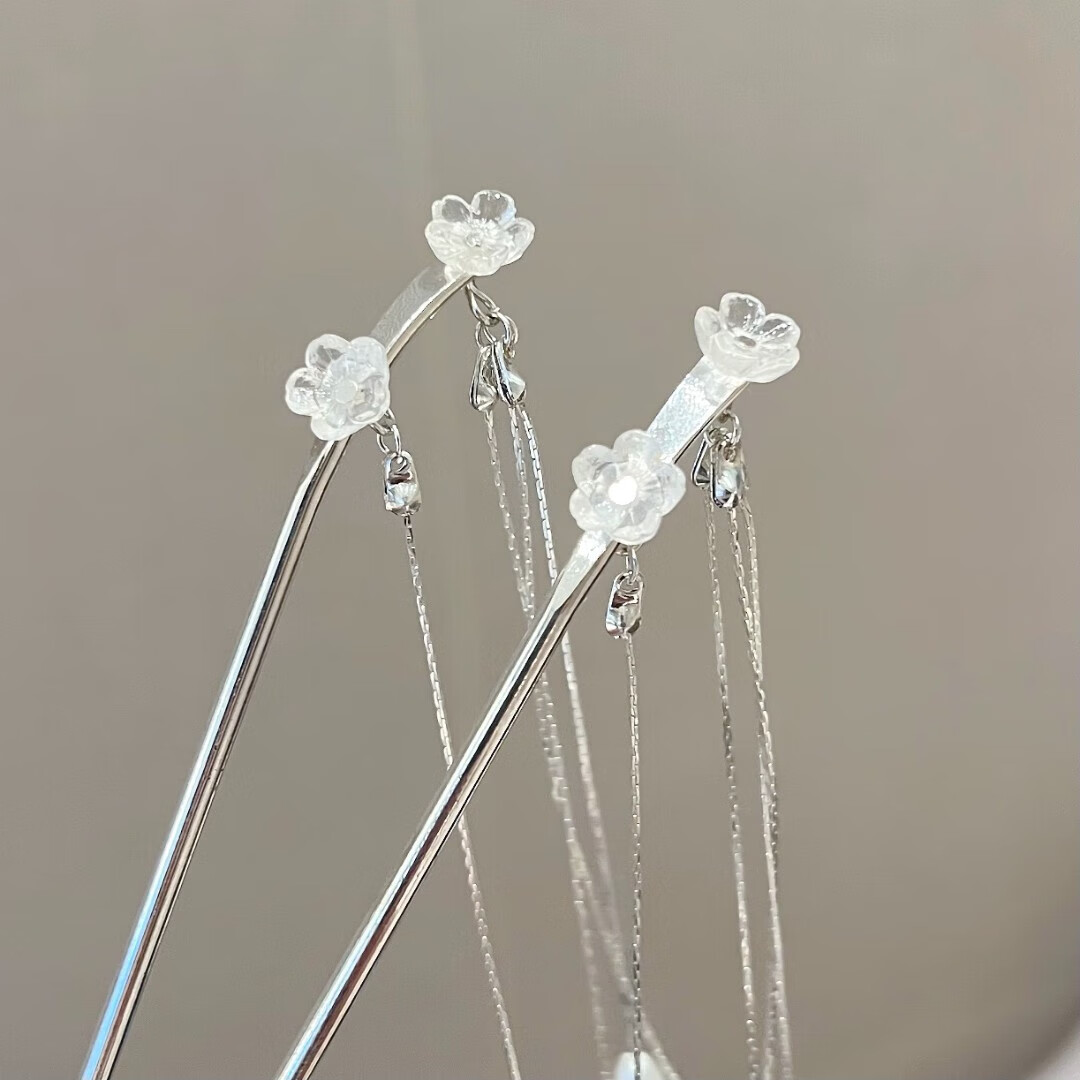 颤珠簪流苏双股金属发簪日常后脑勺盘发颤珠簪子感古风头饰钗女夏天 2