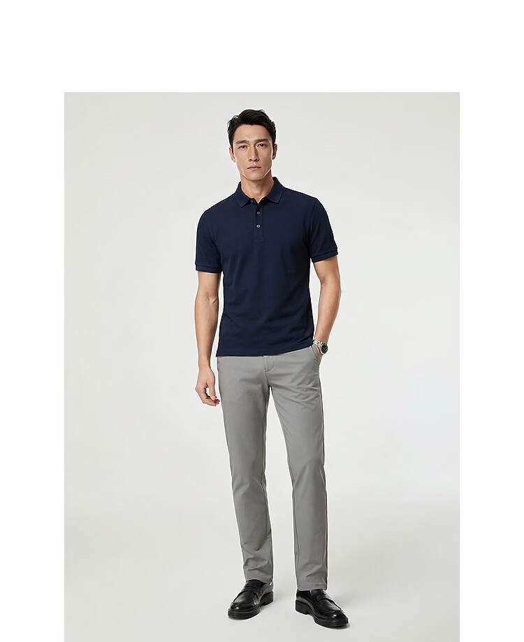 YOUNGOR Short Sleeve Polo Shirt Business Casual Solid Color Machine Washable Mulberry Silk Linen Lapel Light Purple 513144 XL 16