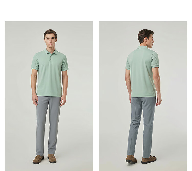 YOUNGOR Short Sleeve Polo Shirt Business Casual Solid Color Machine Washable Mulberry Silk Linen Lapel Light Purple 513144 XL 30