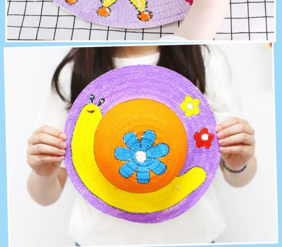 草帽diy绘画帽子幼儿园绘画画草帽儿童diy墙面装饰创意美劳材料手工