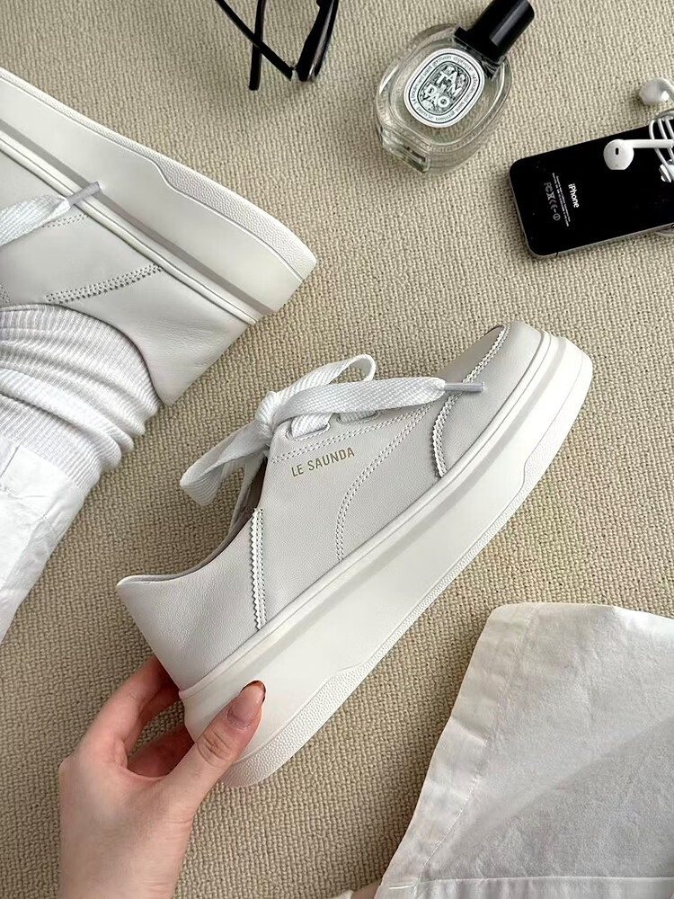 Lyle & Scott Lee Shi Hua Spring New Thick Sole Casual Platform Sneakers White Shoes Women 7M50101 Cream White OWK40 12