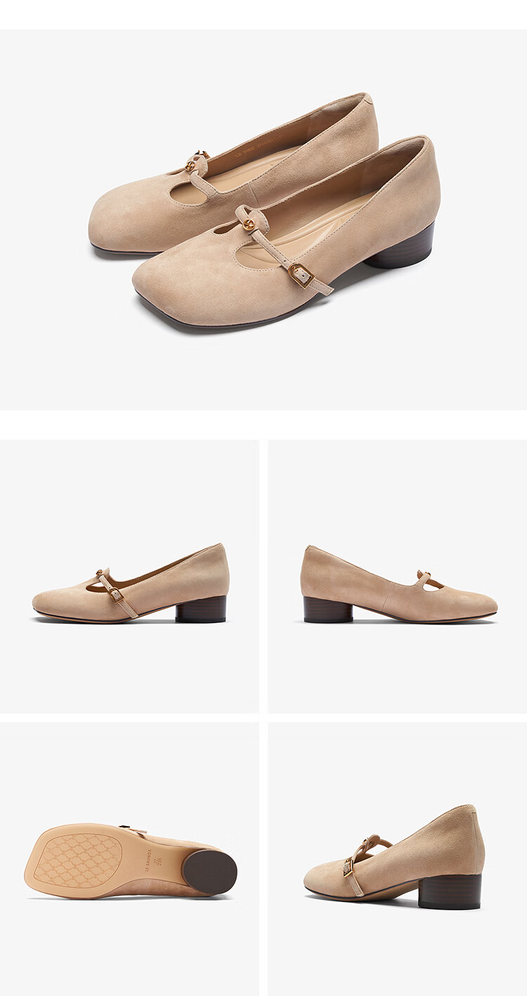 Le Saunda Jin Jing Style Sheepskin Chunky Heel Red Vintage Mary Jane Shoes Women 6T34502 Truffle Black BKK 38 16