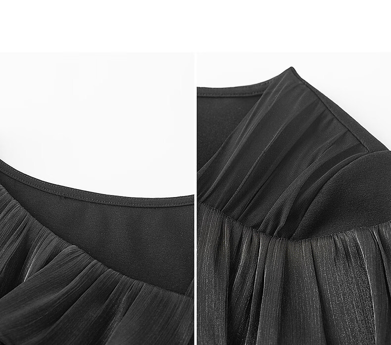 Yixiang Liying Ruffle Short Sleeve T-Shirt Women 2026 Summer New Mesh Splice Top Ink Black S 8