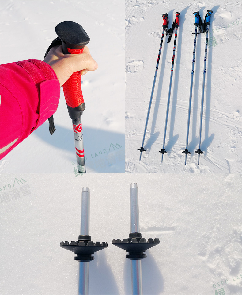 绿营地滑雪/双板滑雪杖成人儿童雪杖耐用轻便铝制滑雪手杖滑雪杆 红色