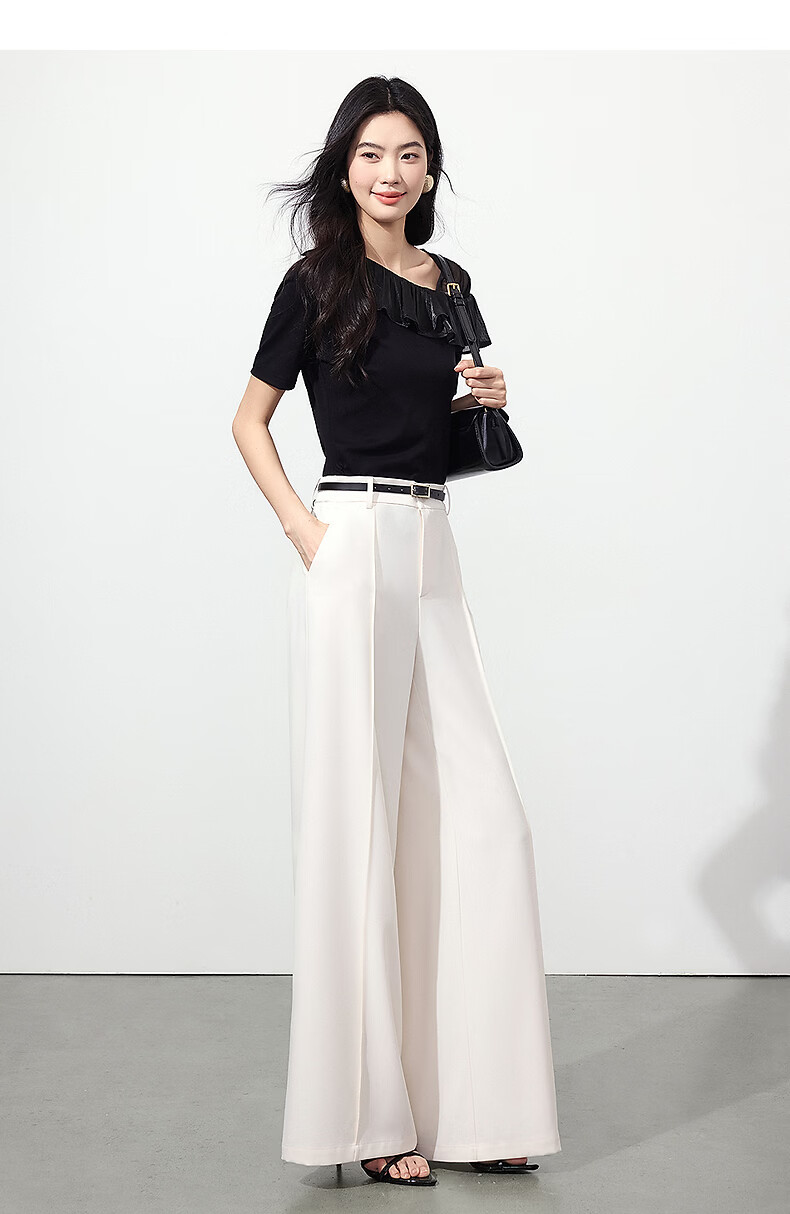 Yixiang Liying Ruffle Short Sleeve T-Shirt Women 2026 Summer New Mesh Splice Top Ink Black S 23