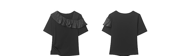 Yixiang Liying Ruffle Short Sleeve T-Shirt Women 2026 Summer New Mesh Splice Top Ink Black S 32
