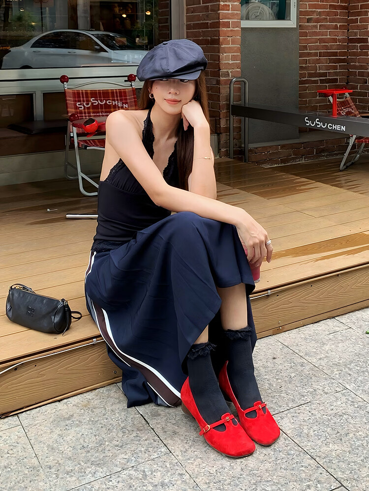 Le Saunda Jin Jing Style Sheepskin Chunky Heel Red Vintage Mary Jane Shoes Women 6T34502 Truffle Black BKK 38 11