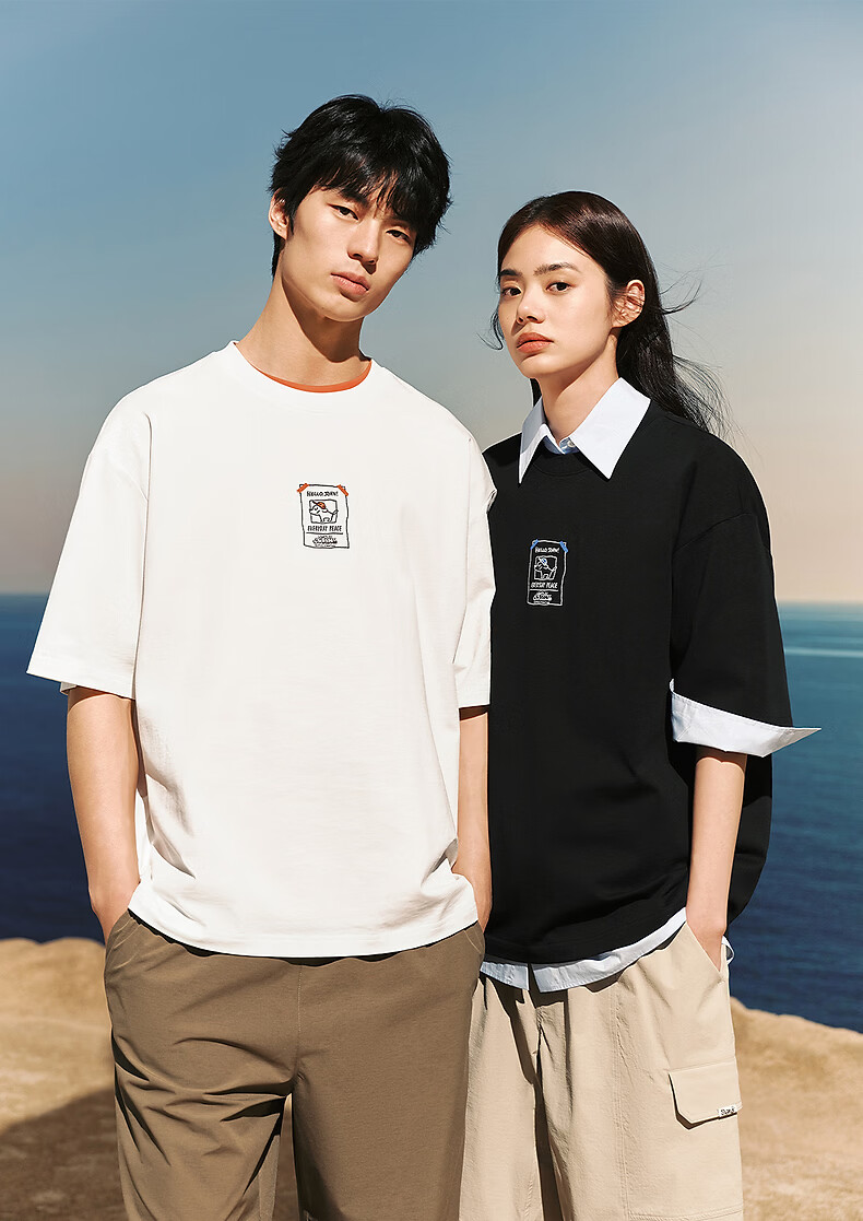 Peacebird Menswear Skateboard Puppy Collaboration Trendy Short Sleeve T-Shirt 26 Black First Batch 3XL 3