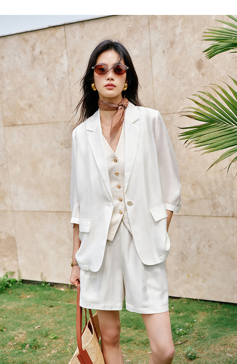 Yixiang Liying Lightweight Linen Blazer 2026 Summer New Loose Draped Short Jacket Beige 160/84A/M 37