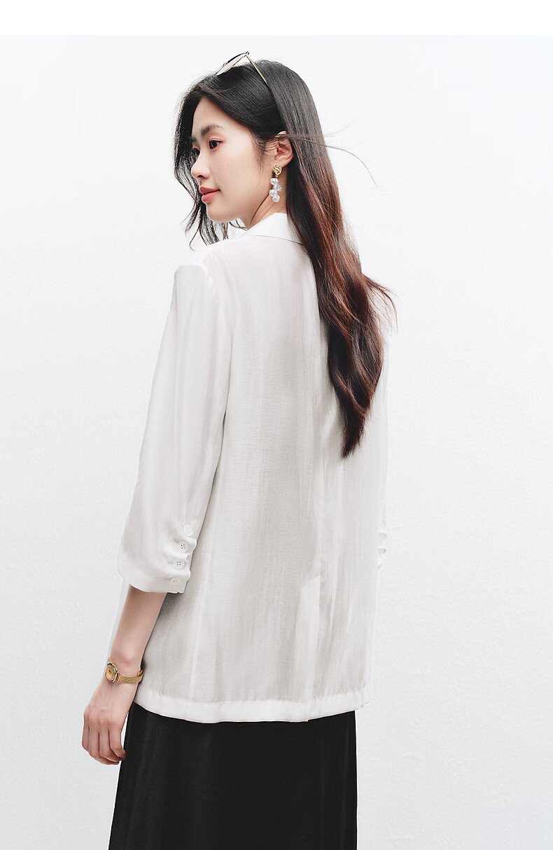 Yixiang Liying Lightweight Linen Blazer 2026 Summer New Loose Draped Short Jacket Beige 160/84A/M 46