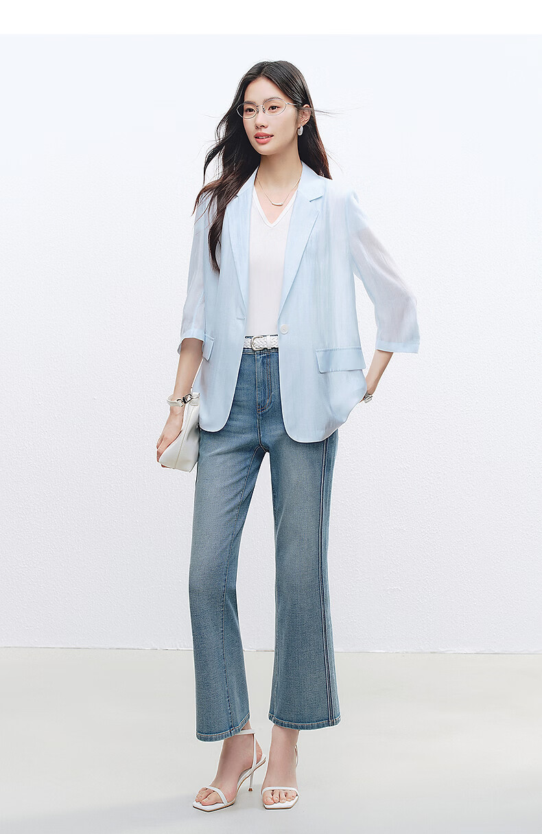 Yixiang Liying Lightweight Linen Blazer 2026 Summer New Loose Draped Short Jacket Beige 160/84A/M 36