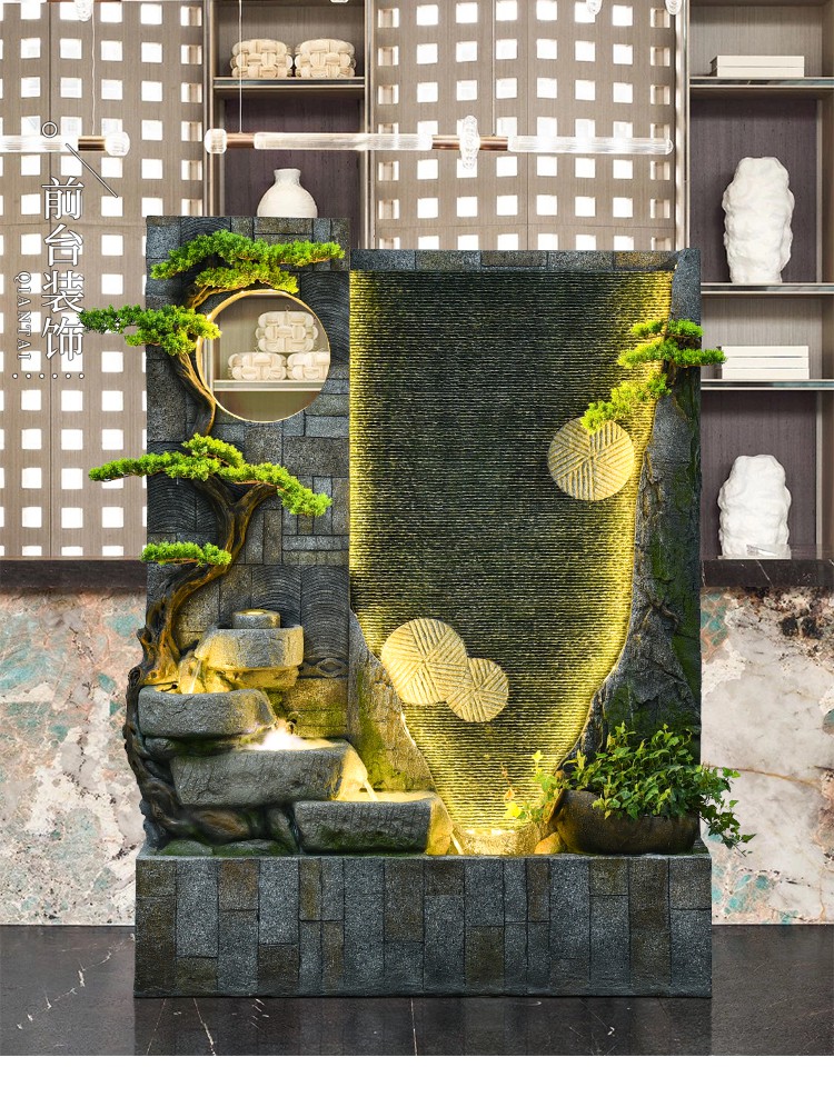 室内客厅玄关装饰中式假山流水景观办公室餐厅水幕墙庭院水系摆件