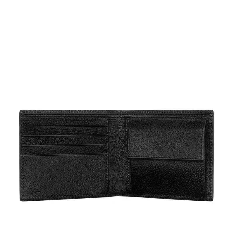 【包税】GUCCI/古驰 经典GG Marmont系列 男士黑色皮革双G金扣带有硬币袋双折钱包428725DJ20T1000