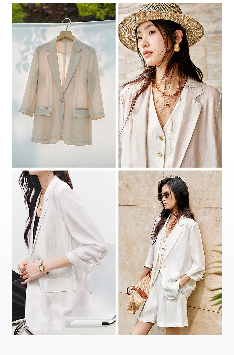 Yixiang Liying Lightweight Linen Blazer 2026 Summer New Loose Draped Short Jacket Beige 160/84A/M 4