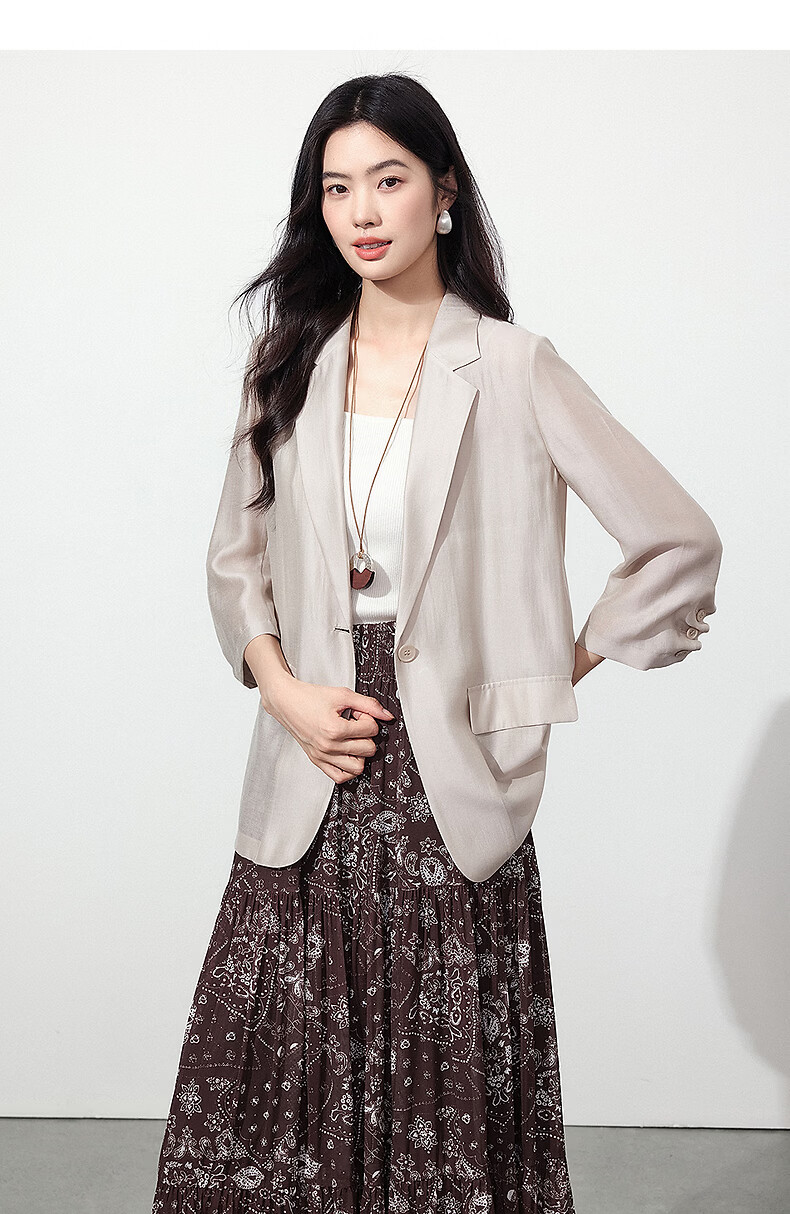 Yixiang Liying Lightweight Linen Blazer 2026 Summer New Loose Draped Short Jacket Beige 160/84A/M 23