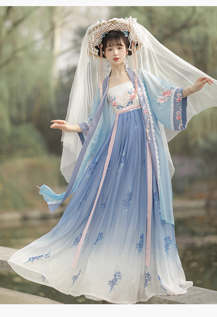 【高端轻奢】宋制汉服女中国风古装齐腰褶裙对襟长衫三件套夏款古装