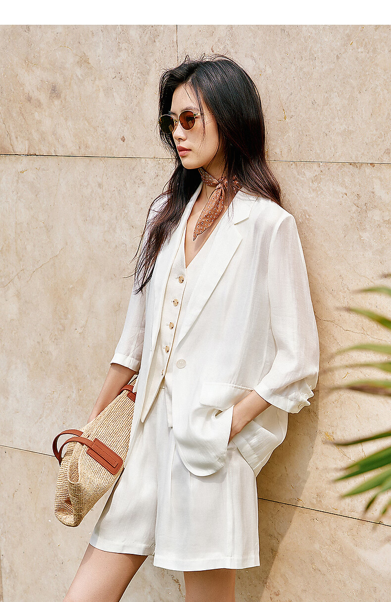 Yixiang Liying Lightweight Linen Blazer 2026 Summer New Loose Draped Short Jacket Beige 160/84A/M 39