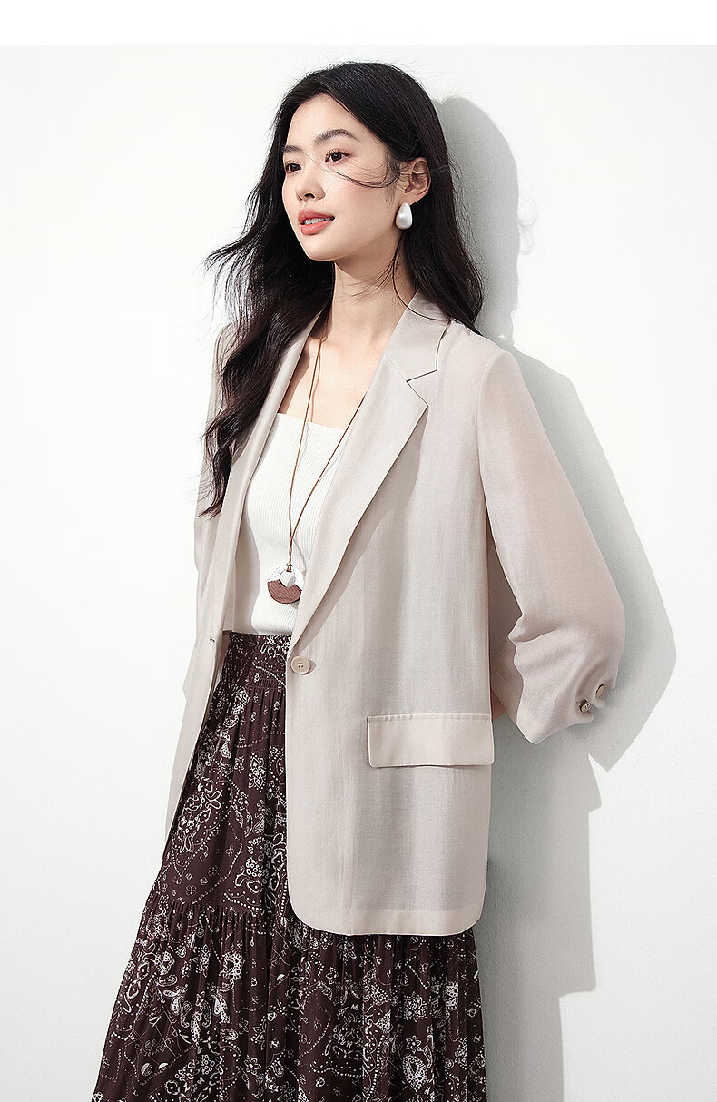 Yixiang Liying Lightweight Linen Blazer 2026 Summer New Loose Draped Short Jacket Beige 160/84A/M 25