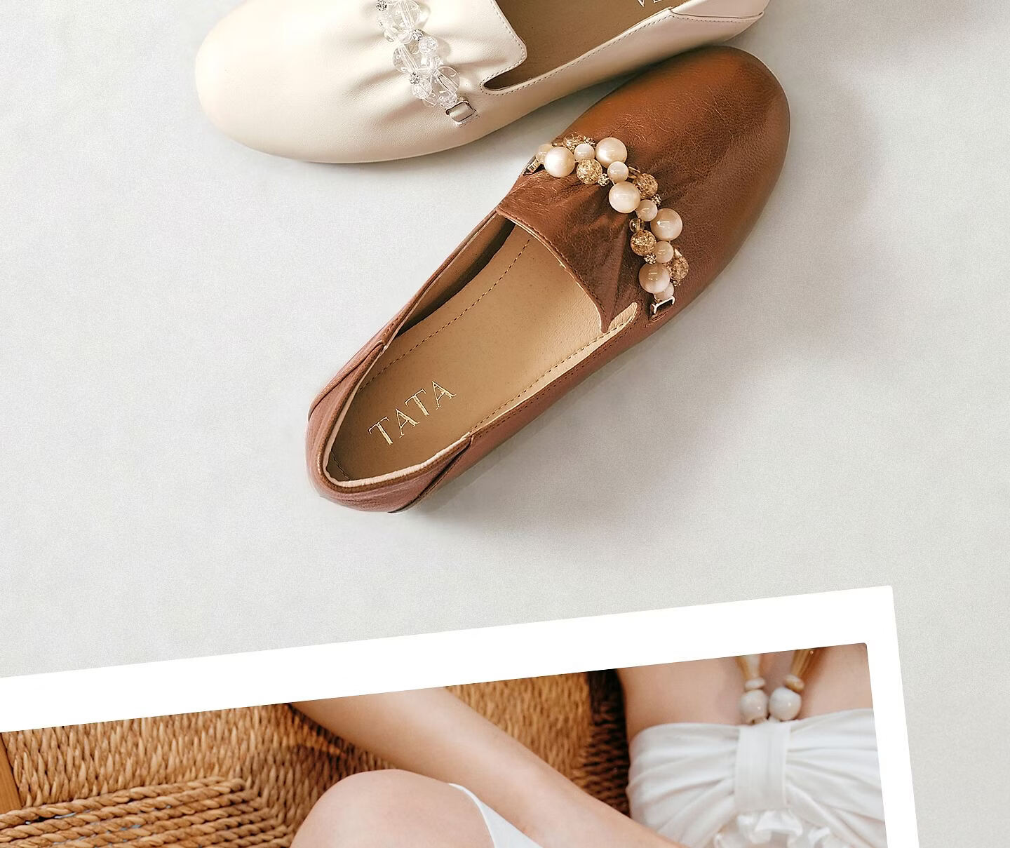 TATA Naifu Flat Loafers Women Soft Sole Genuine Leather Small Shoes Single Shoes 6 New YZU03AA6 Off-White 36 17